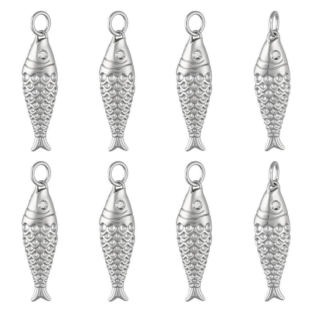 8688 8Pcs Platinum Plated Brass Fish Charms, 25.5x7x4mm Sea Animal Fish